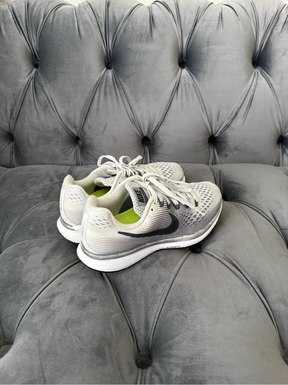 Nike Air Zoom Pegasus White and Gray women's Running Sneakers with Black Swoosh
